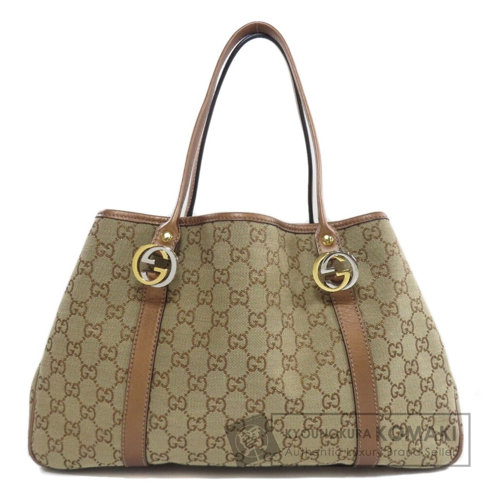 Gucci GG Canvas Twins Tote Shoulder Bag Brown